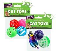 Cooper & Pals 7pk Cat Toys | The Entire Set Includes 5 Assorted Coloured Jingle Balls, 1 Furry PomPom & 1 Colourful Mouse | Complete Cat Toy Playset
