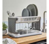 Coopers of Stortford - 2 Tier Dish Drainer Rack with Cutlery Holder and Drip Tray - Kitchen Plate and Cup Drying Stand - Easy Clean Plastic Design