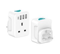 Coopers of Stortford - 5-in-1 USB Adaptor with Pass-Through Plug - Compact Mains Socket with Three USB-A and One USB-C Port for Charging Phones, Tablets and Devices
