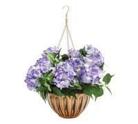 Coopers of Stortford - Artificial Blue Hydrangea Hanging Basket - Bronze-Effect Planter - Ready to Display with Hook & Chain - H58 x W41 x D41cm