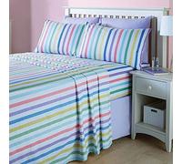 Coopers of Stortford - Candy Stripe Brushed Cotton Sheet Set - 100% Cotton Soft Warm Bedding with Flat & Fitted Sheets and Pillowcases