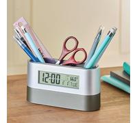 Coopers of Stortford - Clock Pen Holder Desk Tidy - Digital Display with Time, Date, Temperature & Alarm - Compact Organiser for Home or Office, Battery Operated