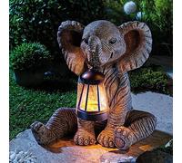 Coopers of Stortford - Elephant Solar Lantern, LED Garden Ornament - Outdoor Polyresin Statue with Warm White Light, Weatherproof 28.5cm