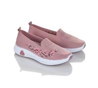 Coopers of Stortford - Embroidered Fly Knit Shoes - Breathable & Lightweight - Floral Design - Cushioned Comfort - Removable Insoles - Non-Slip Sole Pink