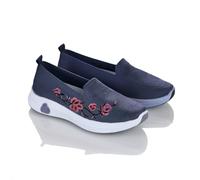 Coopers of Stortford - Embroidered Fly Knit Shoes - Breathable & Lightweight - Floral Design - Cushioned Comfort - Removable Insoles - Non-Slip Sole Navy