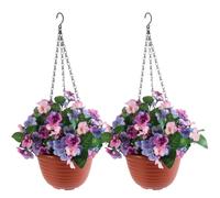Coopers of Stortford - Faux Pansy Hanging Basket, Pack Two - Year-Round Flower with No Watering or Maintenance Weather-Resistant Terracotta-Look Flower Pots