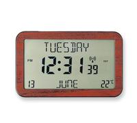 Coopers of Stortford - Giant Radio-Controlled Digital Clock - Extra-Large LCD Display with Day, Date, Temperature and Two Alarms - Wood-Effect Frame, Freestanding or Wall Mount