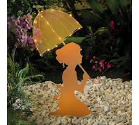 Coopers of Stortford - Girl with Sparkling Lights Umbrella Stake - Rust-Effect Garden Ornament - Warm White LED Lights - Auto Timer 6hrs On/18hrs Off - H60.5 x W32 x D1cm