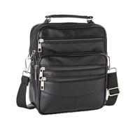 Coopers of Stortford - Multi-Pocket Men's Crossbody Bag in Black Leather-Look PU - Adjustable Shoulder Strap and Top Handle with Zipped Compartments for Travel and Everyday Use
