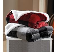 Coopers of Stortford - Pack of 2 Bed-Sized Fleece Throws for Sofa or Bed - Reversible Patterned and Plain Sides - Machine Washable Sherpa Fleece L152 x W127cm