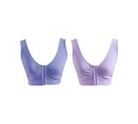 Coopers of Stortford - Pack of 2 Front Fastening Cooling Bras - Soft Seamless Comfort - Breathable Honeycomb Fabric - Wire-Free Support - Blue and Lilac (UK, Alpha, S, Regular, Regular, Blue/Lilac)