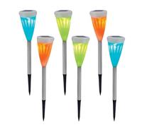Coopers of Stortford - Pack of 6, 3-Way Solar Stake Lights - Colour-Changing Stainless Steel Lights for Ground, Table or Hanging Use - Frosted Finish