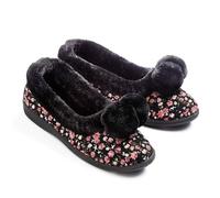 Coopers of Stortford Pom Pom Ballerina Slippers (Black, UK Footwear Size System, Adult, Women, Numeric, Medium, 7)