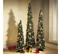 Coopers of Stortford - Pre-Lit Pop Up Christmas Tree with Lights - Slimline Christmas Tree, with Baubles, Bows & Micro Light Tips - Xmas Decorations for Indoors - 6ft