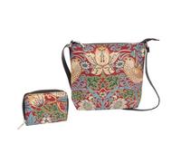 Coopers of Stortford - Red Tapestry Shoulder Bag with RFID Purse - William Morris Inspired Polyester Bag with Adjustable Strap, Zip Closure and Internal Compartments