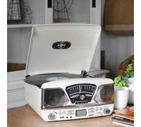 Coopers of Stortford Retro Music Centre With 3 Speed Record Player, Cd Player, Bluetooth, Fm Radio, Usb And Sd Mp3 Recording, Chrome Styling, L32 X W37