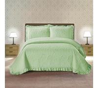 Coopers of Stortford - Sage Pinsonic Matelassé Bedspread - Lightweight, Wrinkle-Resistant Quilt with Elegant Rose Pattern, Supplied with Pillow Shams