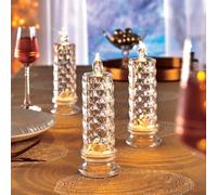 Coopers of Stortford - Set of 3 Clear LED Candles - Elegant Crystal-Look Design, Flameless Battery-Powered Lights for Cosy Home & Festive Table Décor
