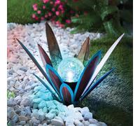 Coopers of Stortford - Solar Agave Stake Light - Colour-Changing LED Crackled Glass Globe - Antique Bronze Finish - Decorative Solar Garden Art - Path and Flower Bed Light (Blue)