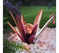 Coopers of Stortford - Solar Agave Stake Light - Colour-Changing LED Crackled Glass Globe - Antique Bronze Finish - Decorative Solar Garden Art - Path and Flower Bed Light (Pink)
