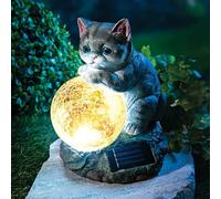 Coopers of Stortford - Solar Cat with Globe Lamp - Adorable Solar Kitten with Light-Up Orb - Weatherproof Polyresin - Battery Included - H14.7 xW16.8 xD20cm