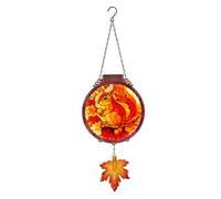 Coopers of Stortford - Solar Hanging Squirrel Lantern | Solar-powered, warm white LEDs, stained-glass effect, fluttering maple leaf, hang and enjoy