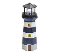 Coopers of Stortford - Solar Lighthouse with 360° Rotating LED - Coastal Garden Ornament - Auto Light at Dusk - H39 x W13 x D13cm - Navy & White Finish