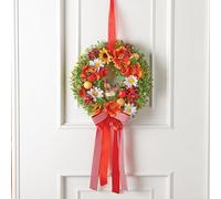 Coopers of Stortford - Spring Wreath with Chicken - Brightly-Coloured Blooms, Berries, Easter Eggs, and Hen - No Watering or Special Care Needed - Includes Ribbon for Easy Hanging - Dia. 26cm