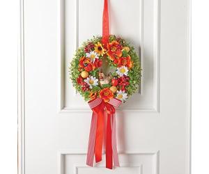 Coopers of Stortford - Spring Wreath with Chicken - Brightly-Coloured Blooms, Berries, Easter Eggs, and Hen - No Watering or Special Care Needed - Includes Ribbon for Easy Hanging - Dia. 26cm