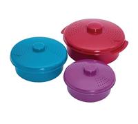 Coopers of Stortford - Three Piece Microwave Casserole Pot Set with Vented Lids - Space Saving Pots for Fast Cooking Heating and Storage