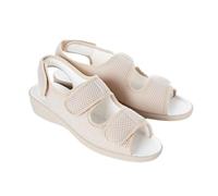 Coopers of Stortford - Touch-Fasten Mesh Sandals for Women - Wide Fit, Womens Slip-On Shoes with Shock-Absorbing Wedge Sole (Beige, UK Footwear Size System, Adult, Women, Numeric, Medium, 4)