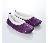 Coopers of Stortford - Women’s Suede Look Sparkly Slippers with Faux Fur Trim (Purple, 7, UK Footwear Size System, Adult, Women, Alpha, Medium, One Size)