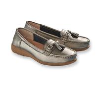 Coopers of Stortford Womens Extra-Wide EE Fit Leather Loafers | UK 4-8 | Black, Forest, Gunmetal, Navy (Gunmetal, UK Footwear Size System, Adult, Women, Numeric, Wide, 5)