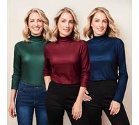 Coopers of Stortford Women's Pack of 3 Roll-Neck Jersey Tops, Soft Stretch Long Sleeve, S-XL | Size: 14-16 Coopers of Stortford Multicolor 14-16