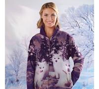 Coopers of Stortford - Women's Purple Fleece Jacket with Wolf Design - Stand-Up Collar, Zip Front, Easy-Care Polyester and Machine Washable