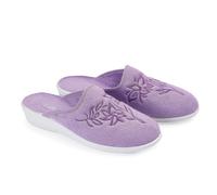Coopers of Stortford Womens Washable Comfort Embroidered Slipper Mules | Pink Denim Lilac| Ladies Uk Sizes 4-8