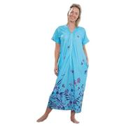 Coopers of Stortford - Zip Front Kaftan Aqua - Lightweight Flowing Beach Cover-Up Dress - Easy Care Machine Washable Polyester with Pockets (Aqua, L-XL)