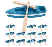 COOPHYA 12 Sets Mini Rowboat: Tiny Nautical Ornament - Miniature Wood Boat with Oars for Fairy Garden Home Decoration Dollhouse Layout