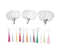 COOPHYA 12pcs DIY Blank Fan Shaped Bookmarks with Tassels Creative Chinese Style Craft Tags for Graduation Gifts and Graffiti Double Sided for Art Projects and Decoration