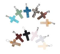 COOPHYA 12pcs Natural Stone Pendant Bracelet Assorted Cross Charms for Jewelry Making DIY Necklace Mixed Stone Pendants Jewelry Charm Supplies Random Color