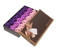 COOPHYA 18Pcs Gradient Purple Artificial Rose Soap Petals with Box, Floral Scented Bath Soap Set for Women’S Skin Care, Valentine’S Day and Wedding, Home and Travel Use