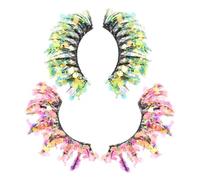 COOPHYA 2 Pairs 3d False Lashes with Rhinestones and Sequins, Artificial Fiber Thick Eyelashes for Photography and Weddings, Comfortable and Secure Fit Dramatic Sparkle False Lashes Set