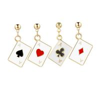 COOPHYA 2 Pairs Poker Design Ear Studs for Women Small Chic Playing Cards Earrings with Heart and Club Patterns Lightweight Fashion Jewelry for Daily Wear and