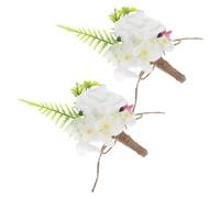 COOPHYA 2pcs Artificial Pe Emulation Rose Brooch Set, Bridal Wedding Corsage for Bride and Bridegroom, White Floral Pin for Banquet, Business, and Ceremony Decorations