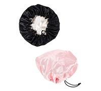 COOPHYA 2pcs Kids Elastic Adjustable Double-layer Satin Sleep Caps Hair Care Hats for Children with Pink and Black for Bedtime and Shower Use