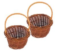 COOPHYA 2pcs Mini Rustic Rattan Woven Baskets with Handles, Compact and Portable Design Decorative Miniature Flower Baskets for Anniversary and Party Decor