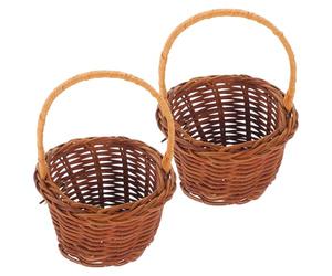 COOPHYA 2pcs Mini Rustic Rattan Woven Baskets with Handles, Compact and Portable Design Decorative Miniature Flower Baskets for Anniversary and Party Decor