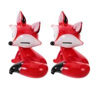 COOPHYA 2pcs Red Glass Fox Figurines Set Cute Miniature Animal Sculptures with Wear-resistant and Easy-to-clean Features, for Desk Ornaments and Study Decorations