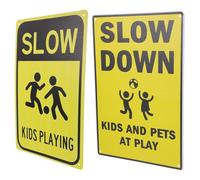 COOPHYA 2Pcs Road Caution Signs Metal Warning Signs Playing Attention Slow Down Street Safety for Residential and School Areas