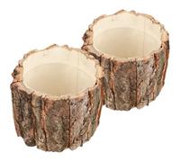 COOPHYA 2pcs Rustic Wood Barrel Planter Flower Buckets with Tree Stump Shape for Decorative Plants and Flowers, Small Outdoor Planter Suitable for Home and Office Desktop